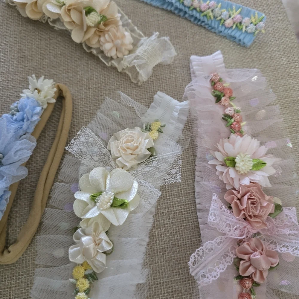 Floral Kids Hair Accessories Set - Blue, Pink, Cream